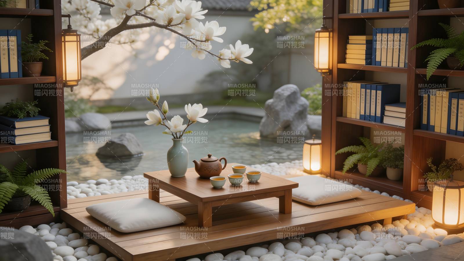 庭院茶席静谧景图片