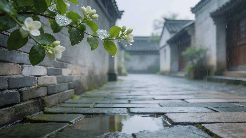雨巷花影图片
