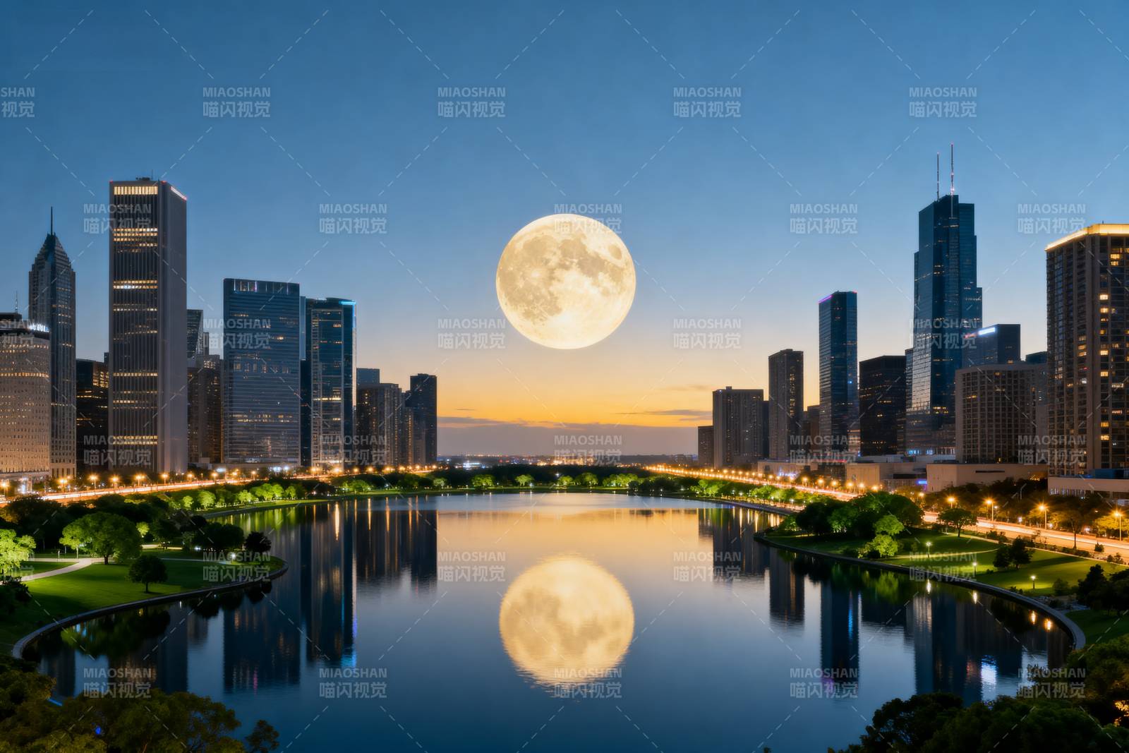 月映城市夜景图片