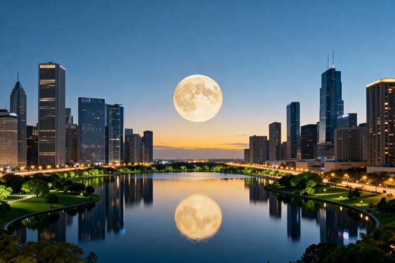 月映城市夜景图片