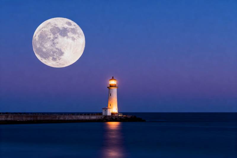 月夜灯塔图片