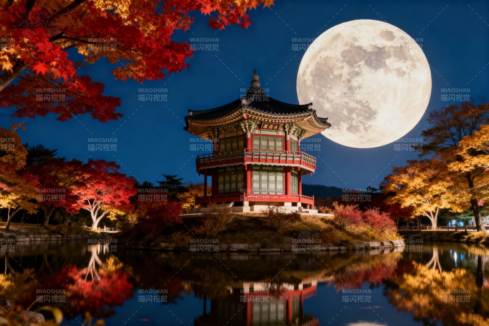 秋夜月照古亭图片