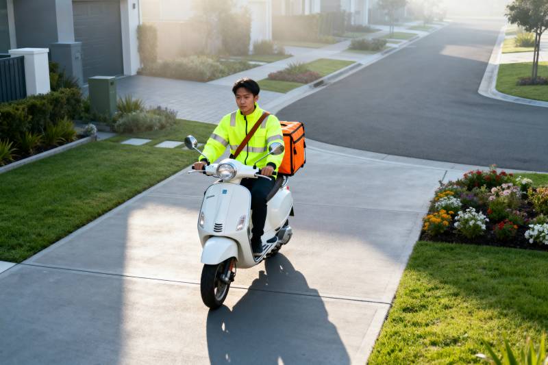 外卖员骑电瓶车送餐图片