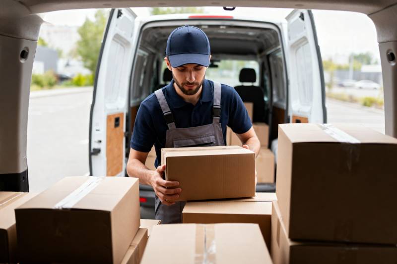 快递员搬运包裹图片