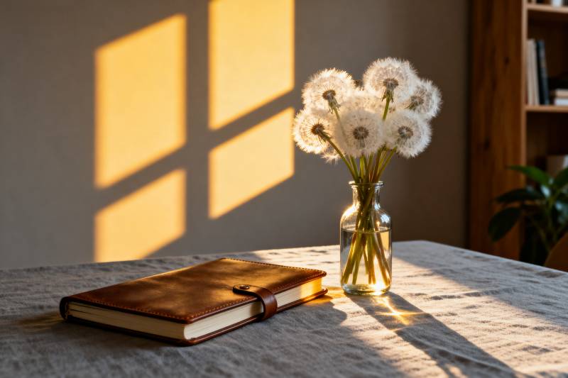 阳光下的蒲公英与书图片