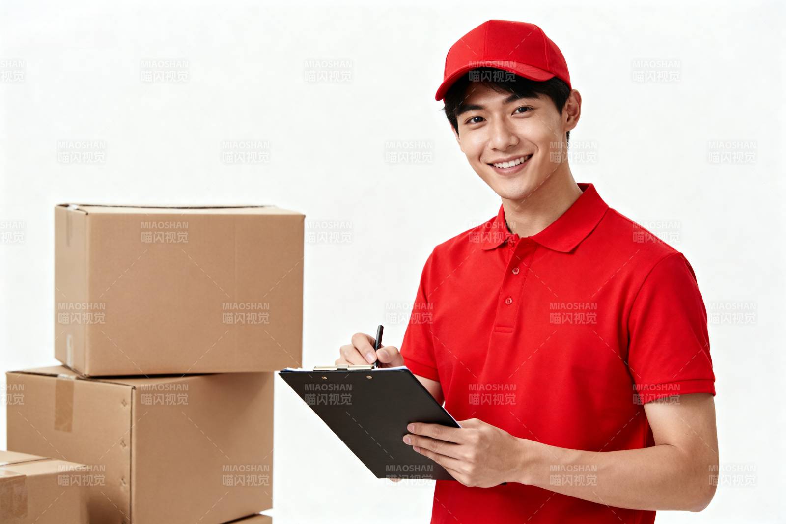 快递员微笑送包裹图片