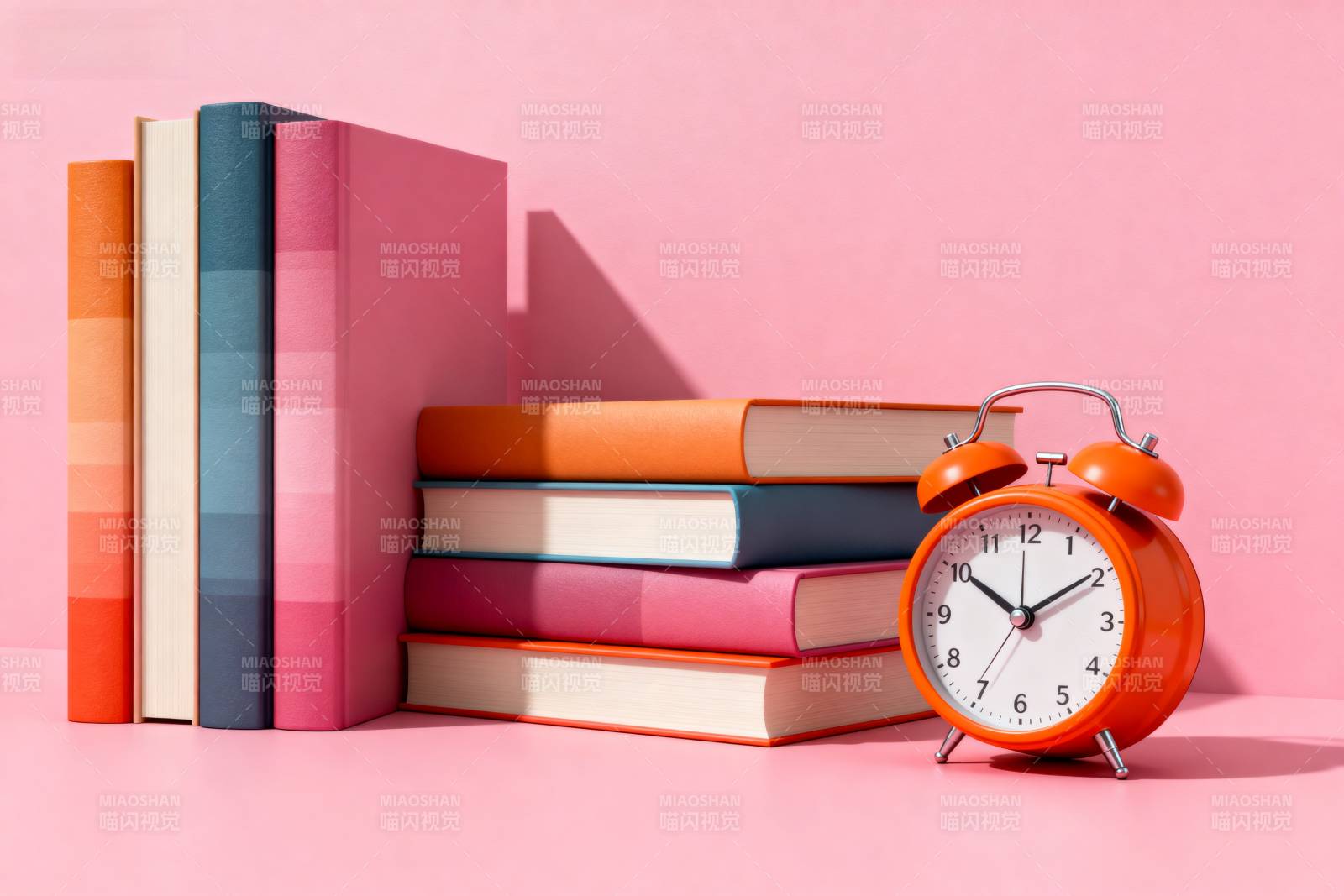 书与闹钟静物图图片