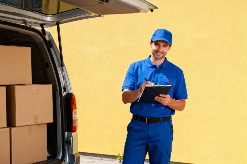 快递员正在送货图片