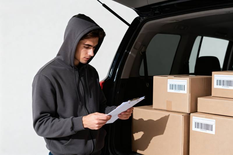 快递员核对包裹单图片