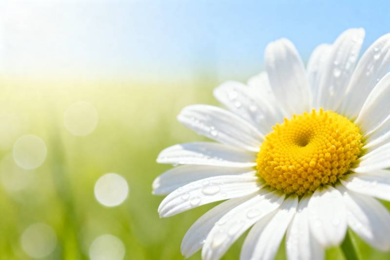 雏菊绽放于晨露中图片