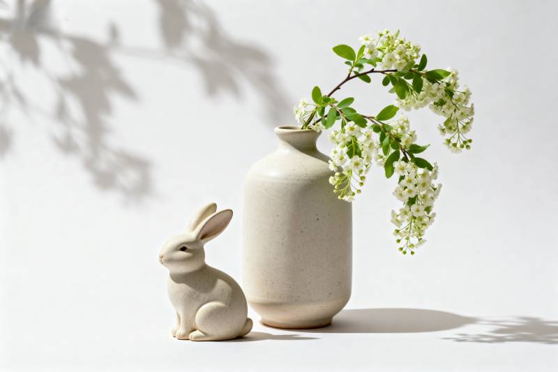 春日静物 兔与花图片