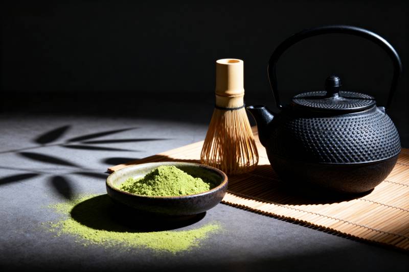 抹茶茶具静物图片