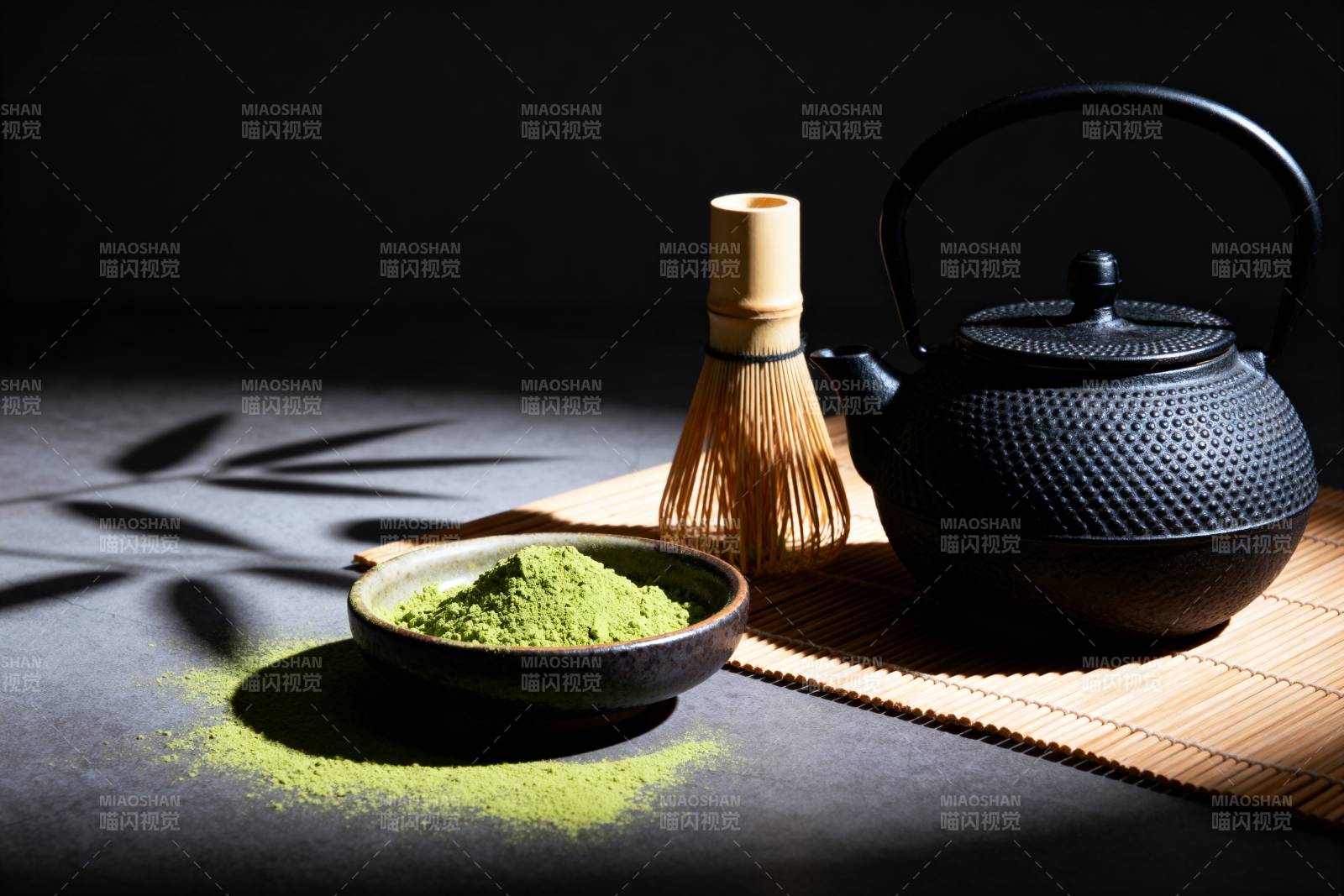 抹茶茶具静物图片