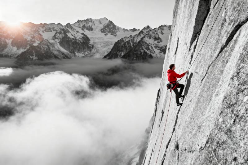 峭壁攀岩 云海之上图片