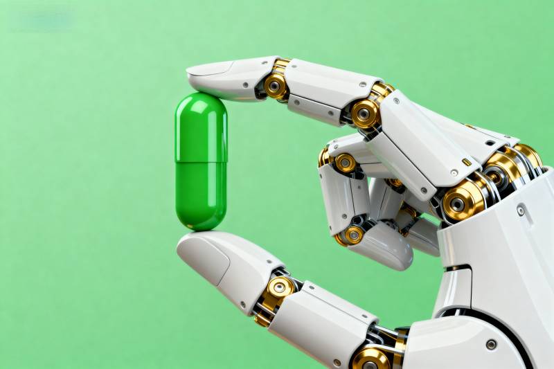 机械手握绿色胶囊图片