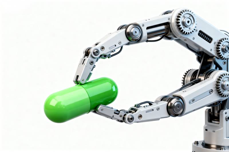 机械臂抓取绿色药丸图片