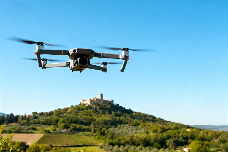 无人机飞越古堡山图片