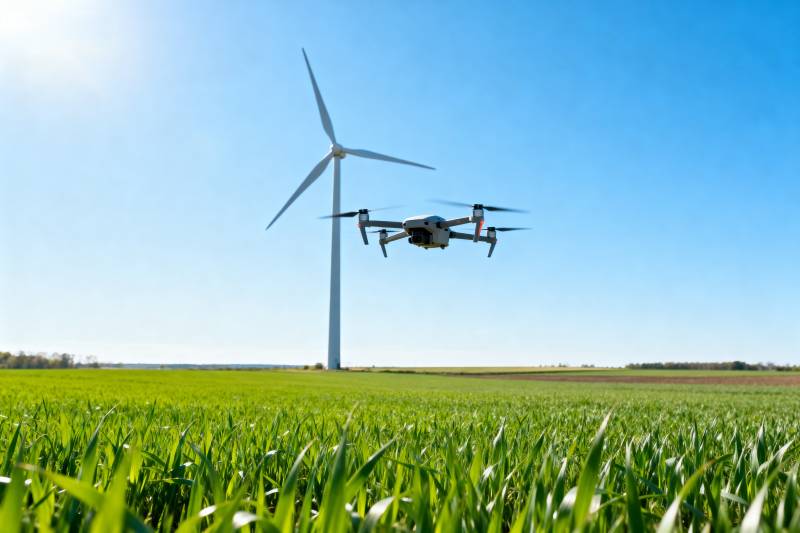 无人机飞越风车田图片