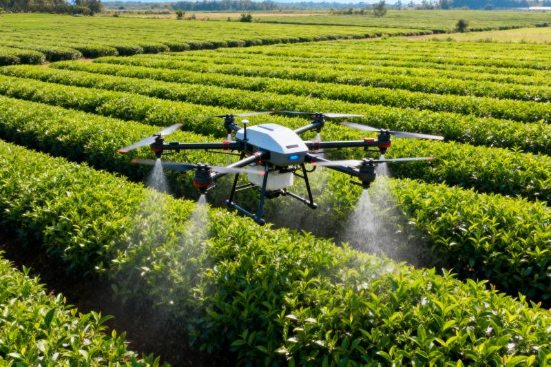 无人机喷洒茶园图片