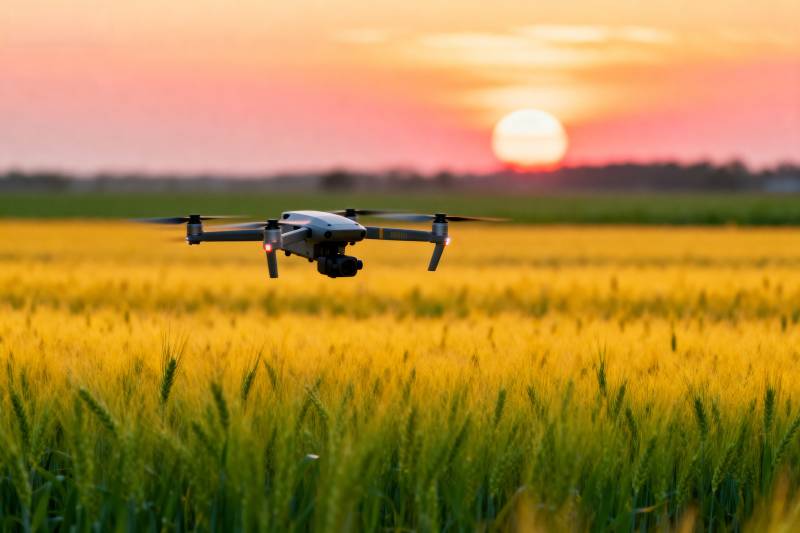 无人机飞越麦田图片