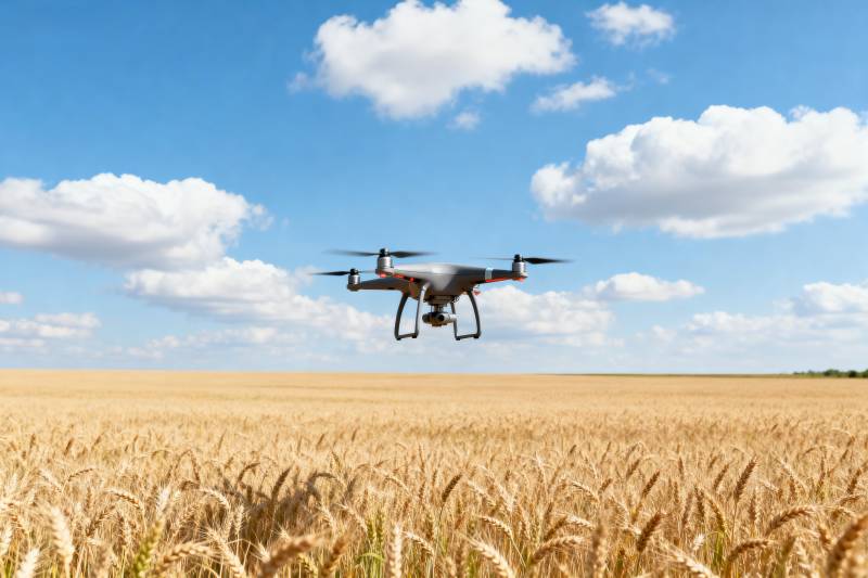 无人机飞越麦田图片