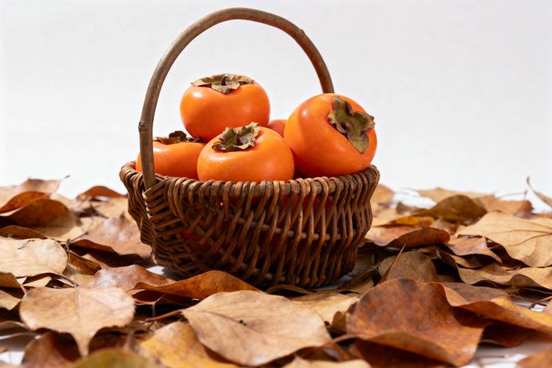 秋叶中的柿子篮图片