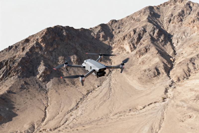 无人机飞越荒漠山峦图片