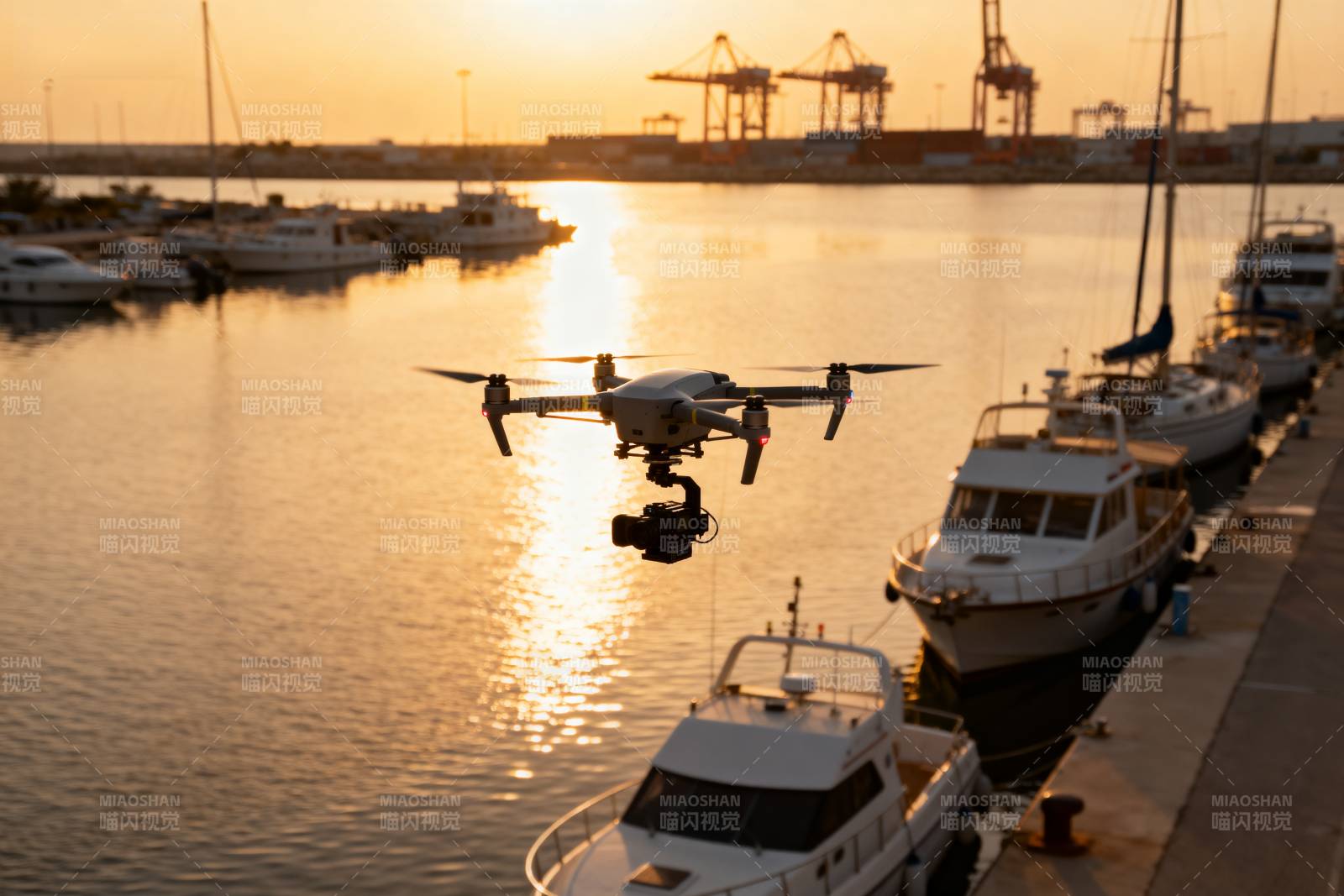 夕阳下的无人机航拍图片