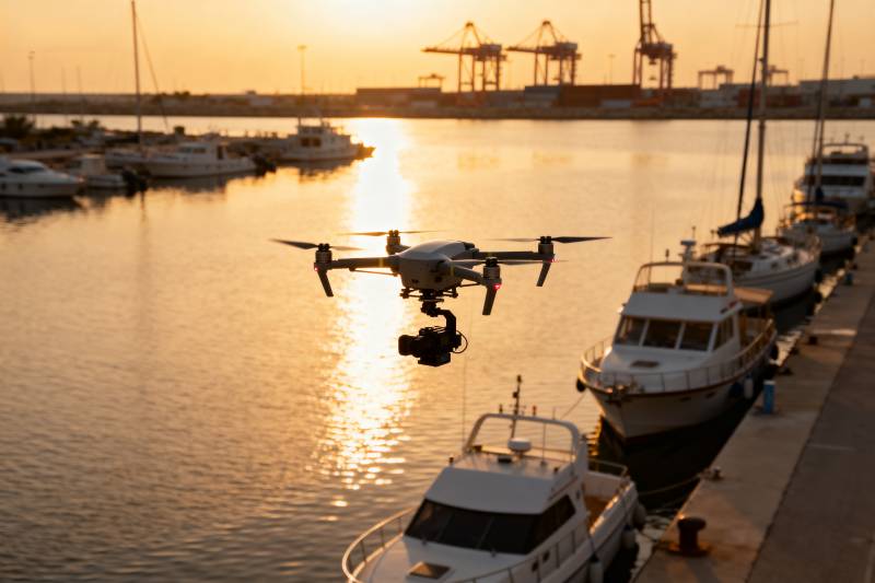 夕阳下的无人机航拍图片