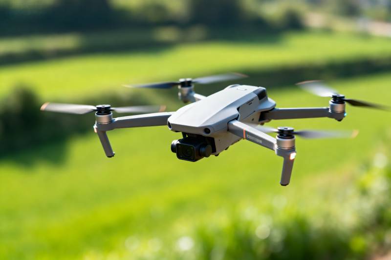 无人机飞行于绿野图片