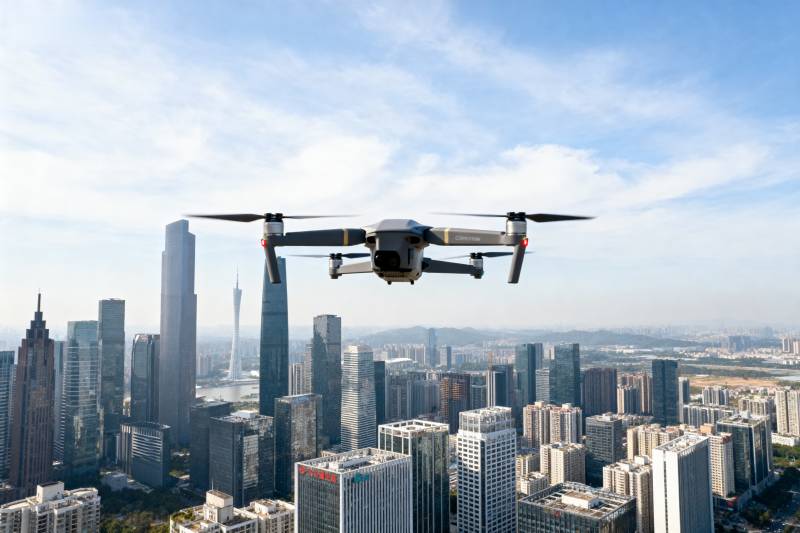 无人机翱翔城市上空图片