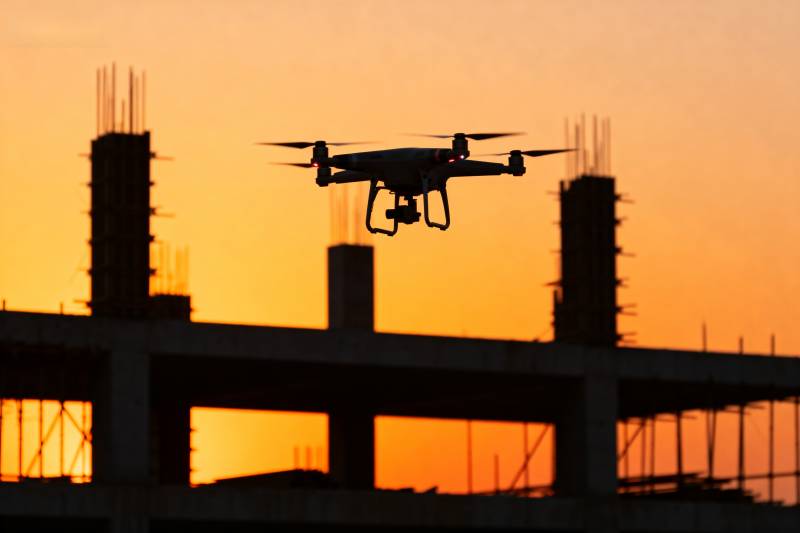 无人机飞越工地图片