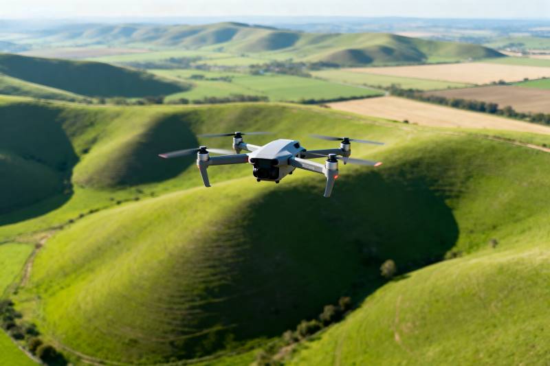无人机翱翔绿野图片