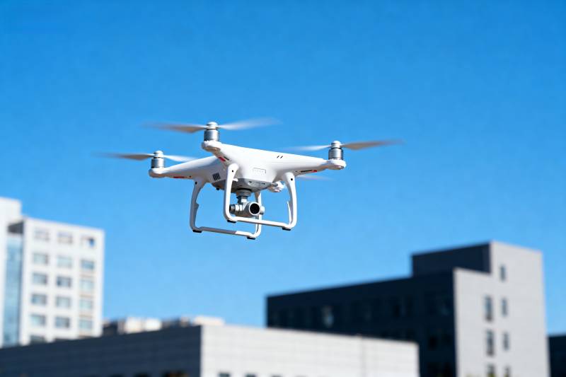 无人机翱翔城市上空图片