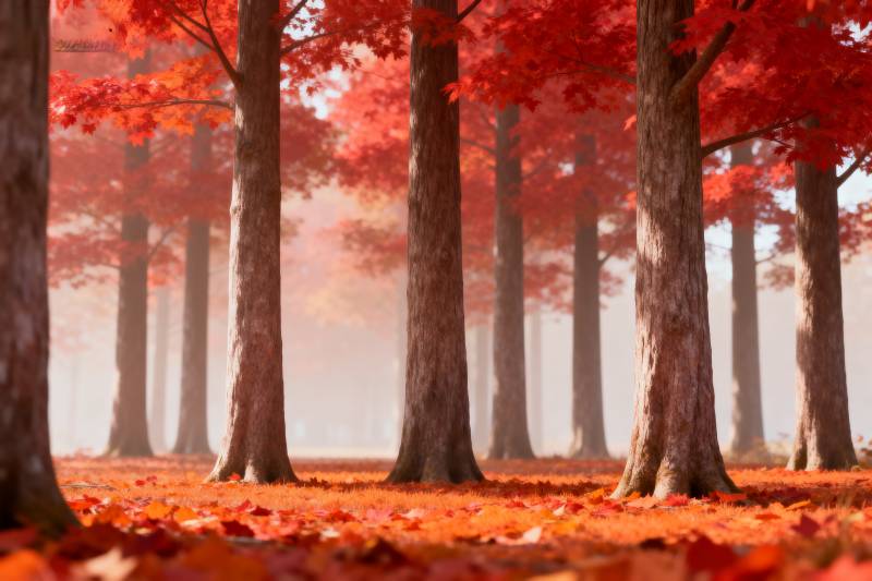 秋林红叶静谧景图片