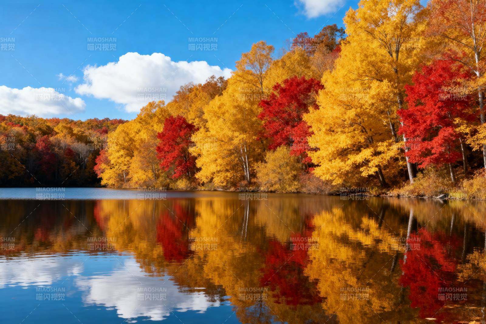秋湖倒影图片