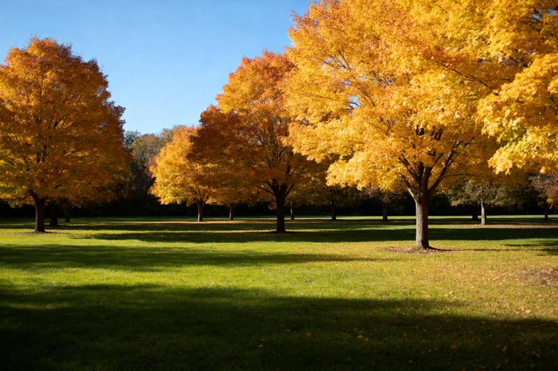 秋日金黄树影图片