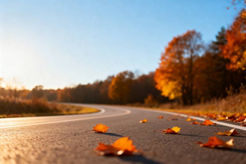 秋日公路落叶景图片