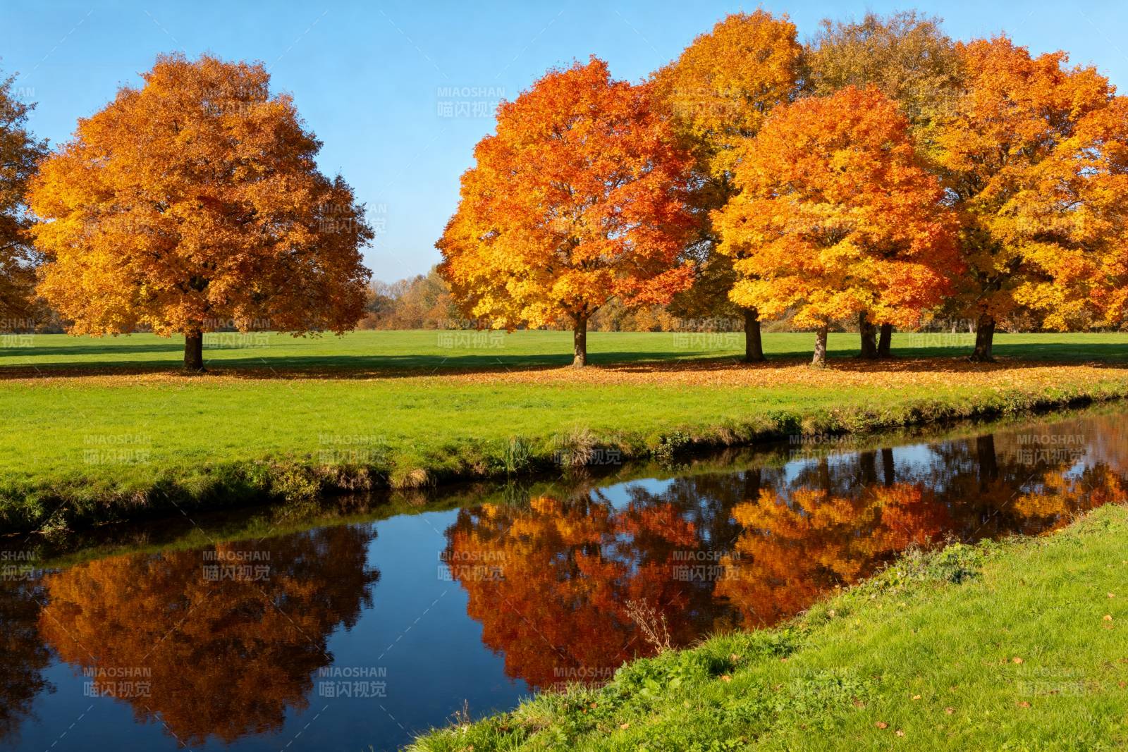 秋色倒影湖畔图片