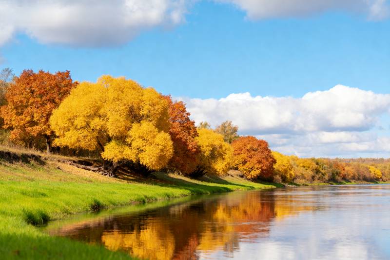 秋水映彩林图片