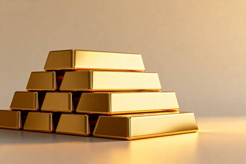 金条堆叠闪耀光芒图片