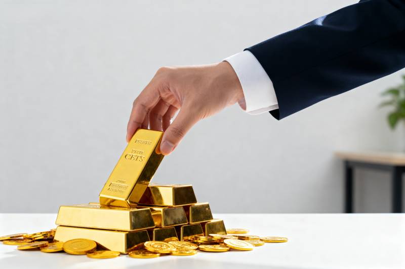 金条堆叠 手取黄金图片