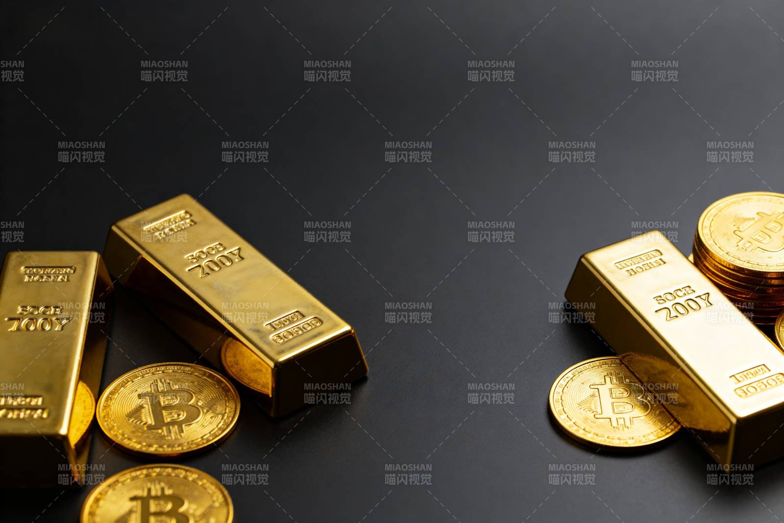 黄金与比特币并置图片