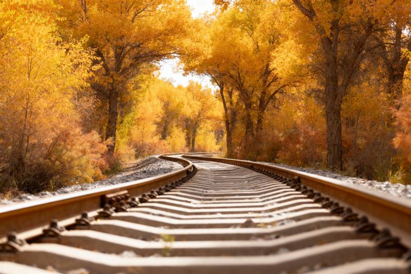 秋日铁轨美景图片