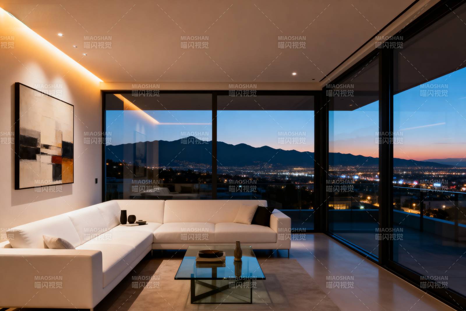 城市夜景客厅图片