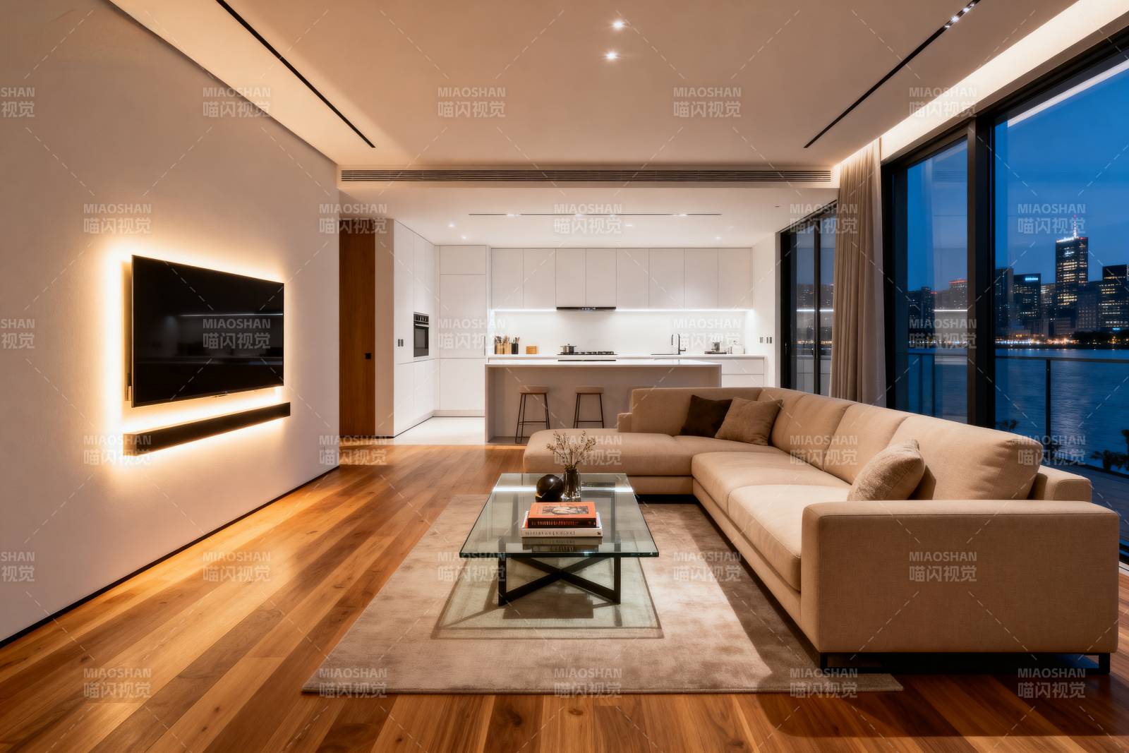 现代客厅夜景图片