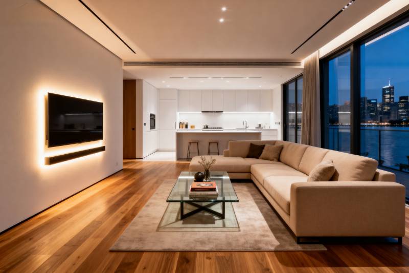 现代客厅夜景图片