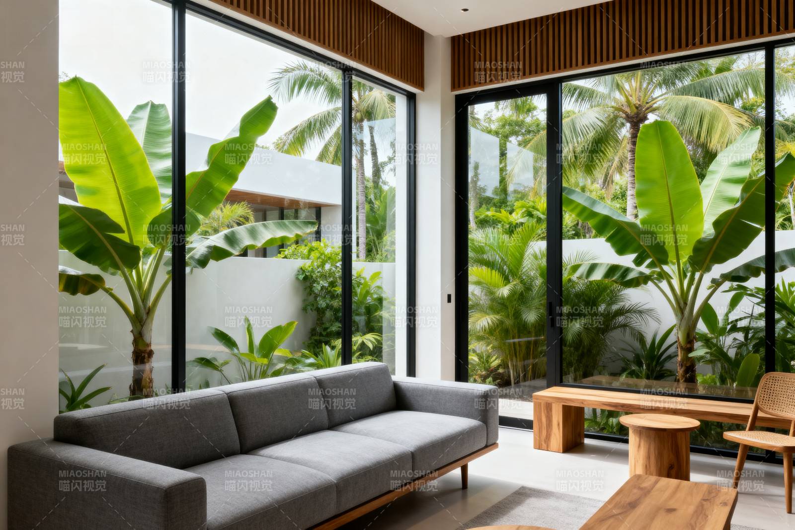 现代客厅绿植环绕图片