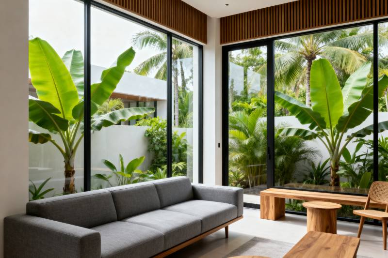 现代客厅绿植环绕图片