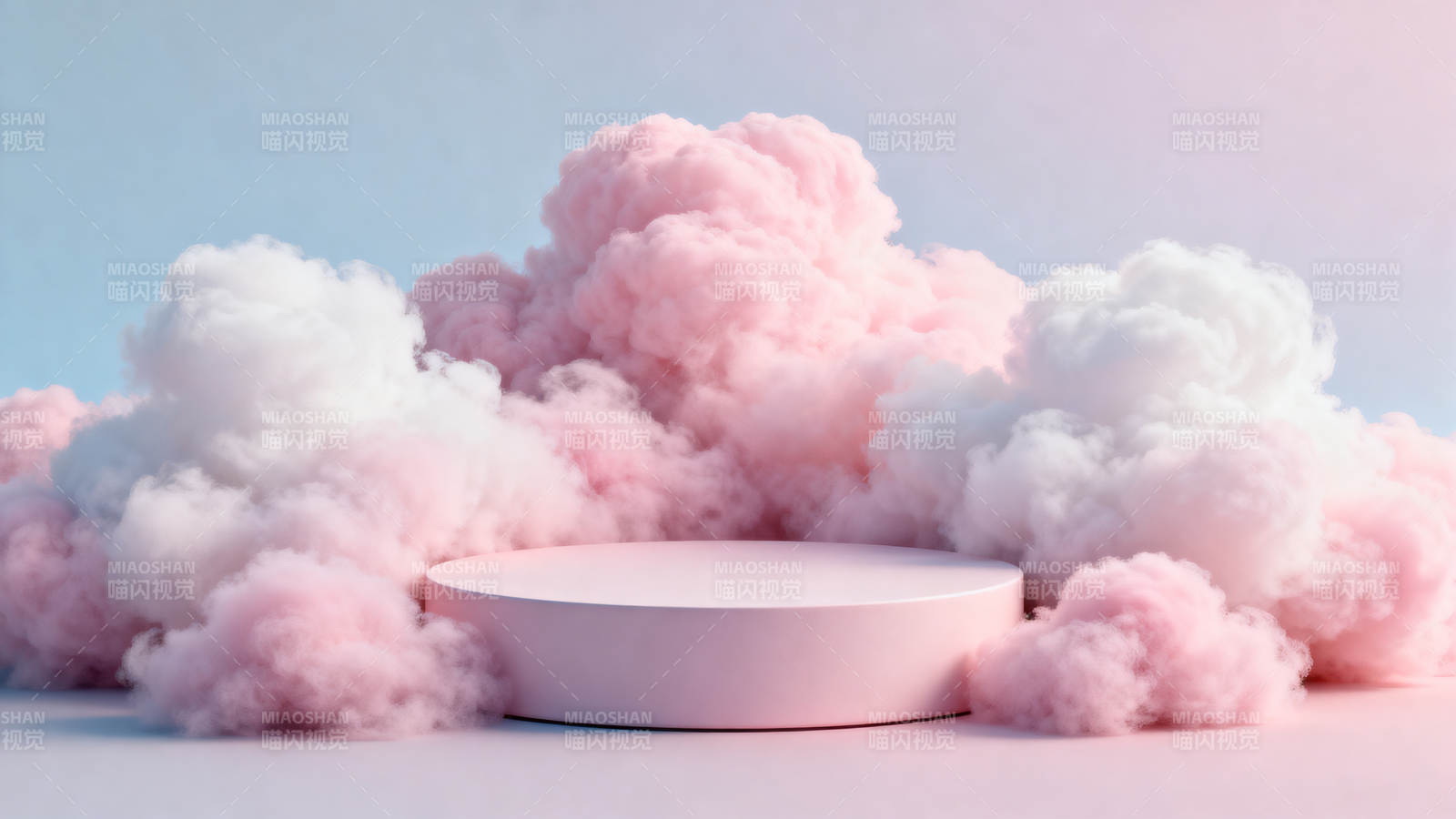 云朵环绕的粉色讲台图片